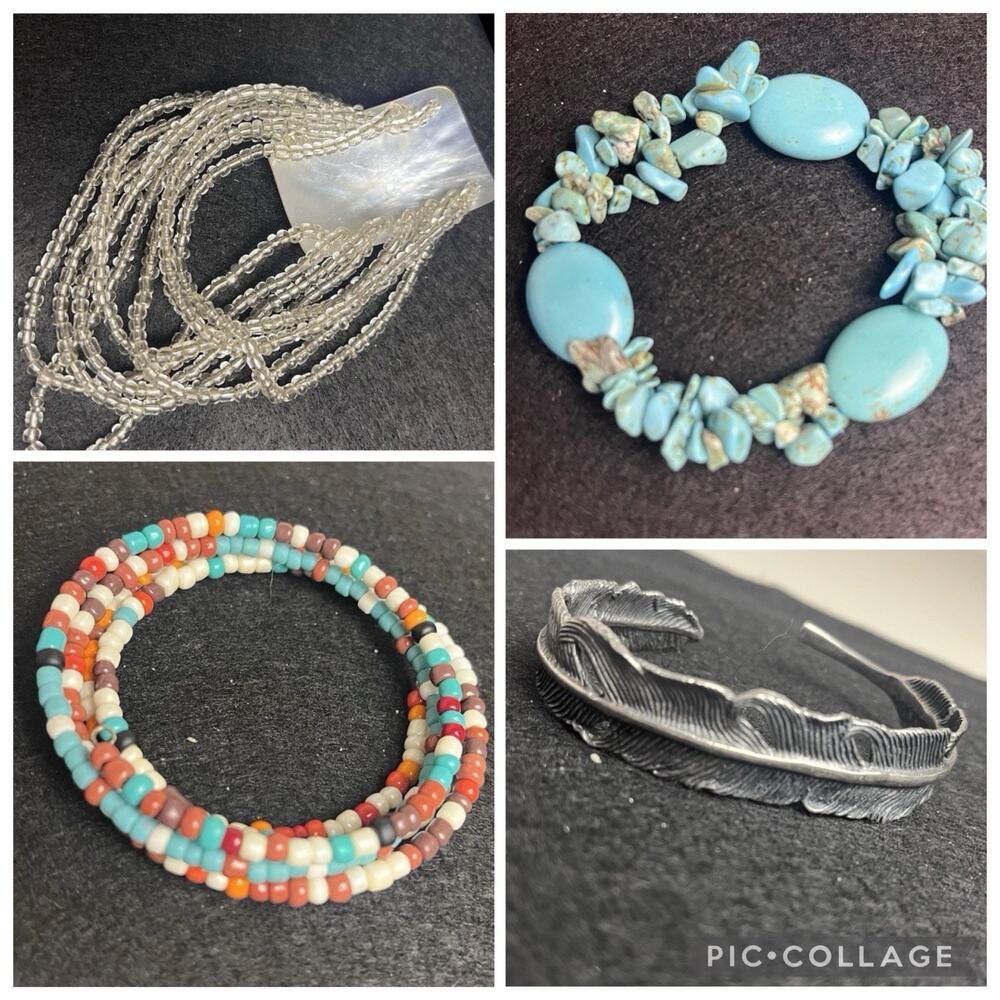 Western Southwestern Bracelet Lot Faux Turquoise Nugget MOP Shell Beaded Wrap